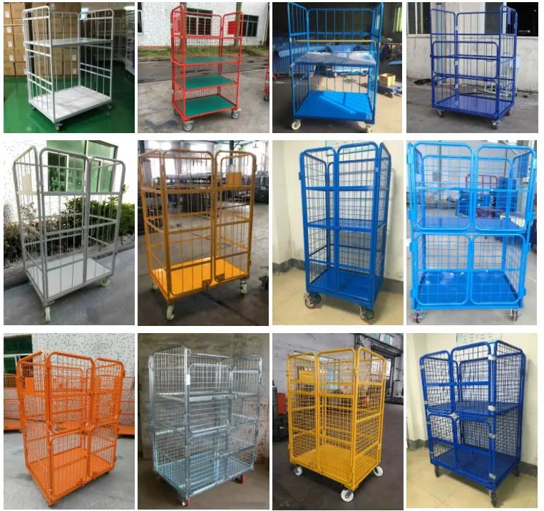 Heavy Duty Logistics Galvanized Foldable Wire Mesh Steel Laundry Durable Nesting Detachable Storage Roll Container Trolley Carts