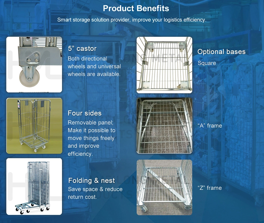 4 Sided Large Supermarket Warehouse Nestable Roll Cage Trolley