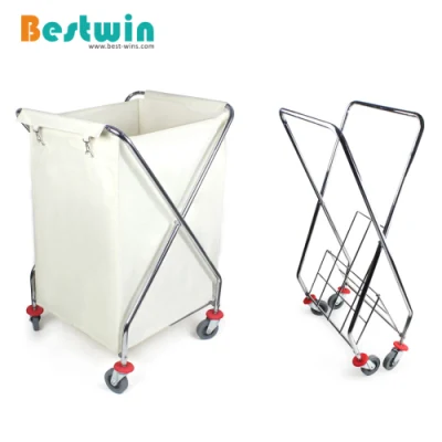 Collapsible X Shape Transport Hotel Supplies Steel Hospital Linen Basket Laundry Trolley Cart